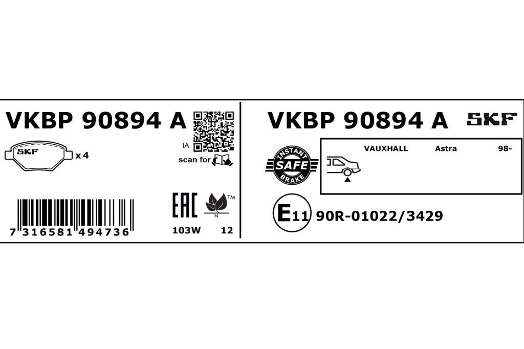 Jogo de 4 pastilhas de travão SKF ref. VKBP 90894 A